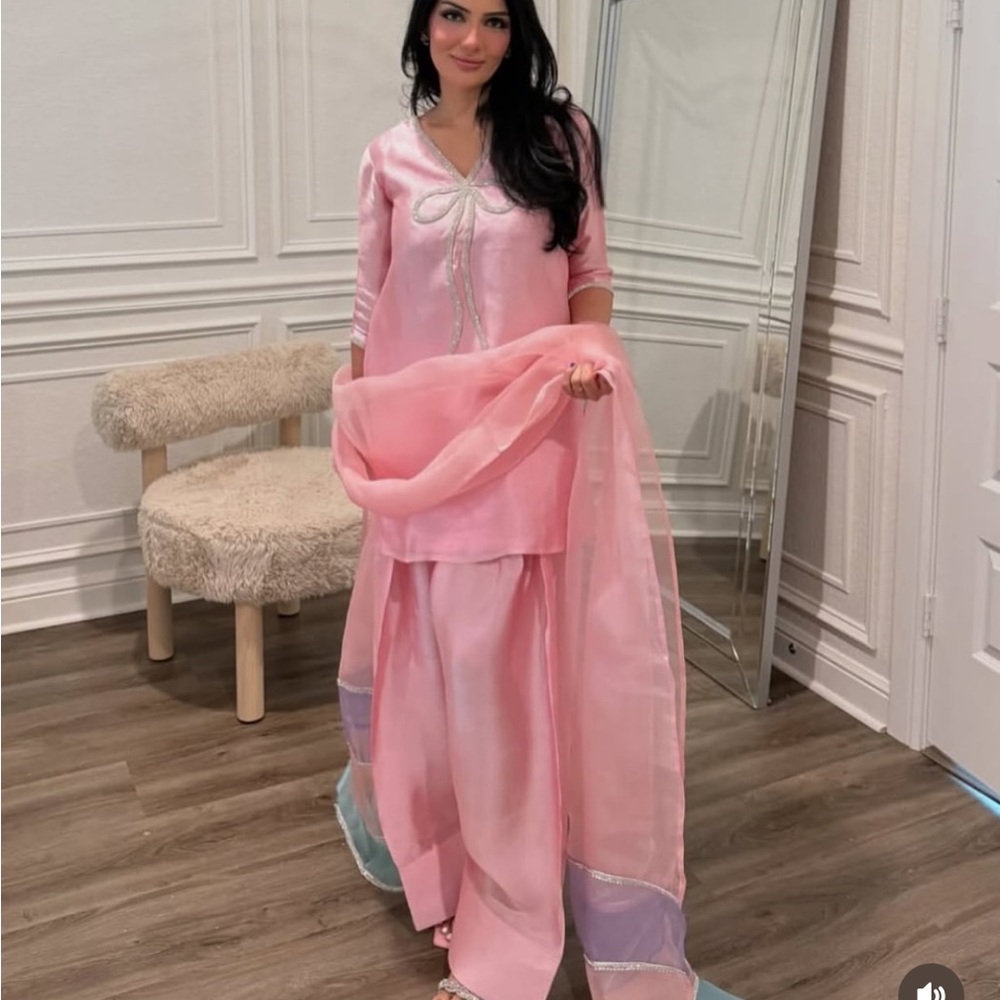 farshi suit on pure sheesha silk handembroidered sizes/colors available